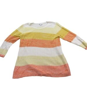 Denim & Co.‎ Medium Striped Knit Sweater Orange Yellow White Cotton Blend  Med